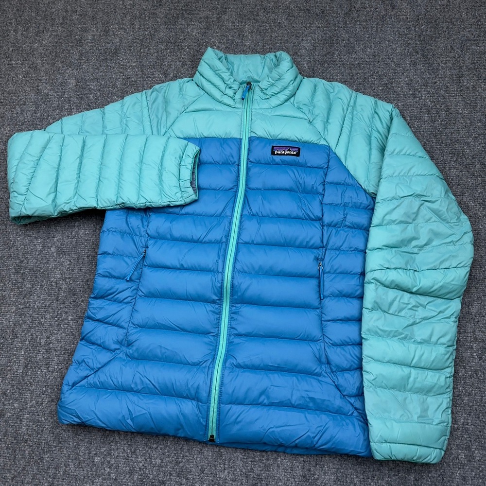 Patagonia Down Sweater Puffer Jacket Womens Medium Anacapa Blue Colorblock 84684